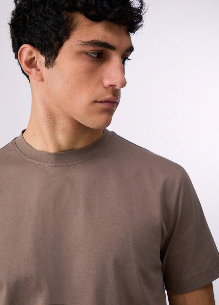 Maglietta basic LIU-JO Mercertee in cotone, con taglio semplice e morbido, visibile in colore neutro.