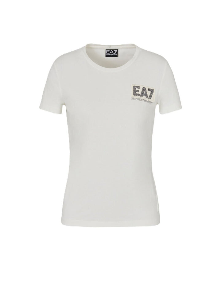 EMPORIO ARMANI EA7  t-Shirt Girocollo Logo Brillantini Donna |  JEK PIT
