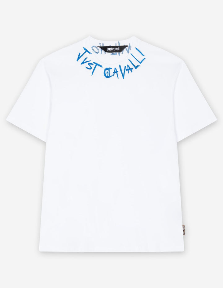 JUST CAVALLI  t-Shirt Con Ricamo Su Collo Uomo |  JEK PIT