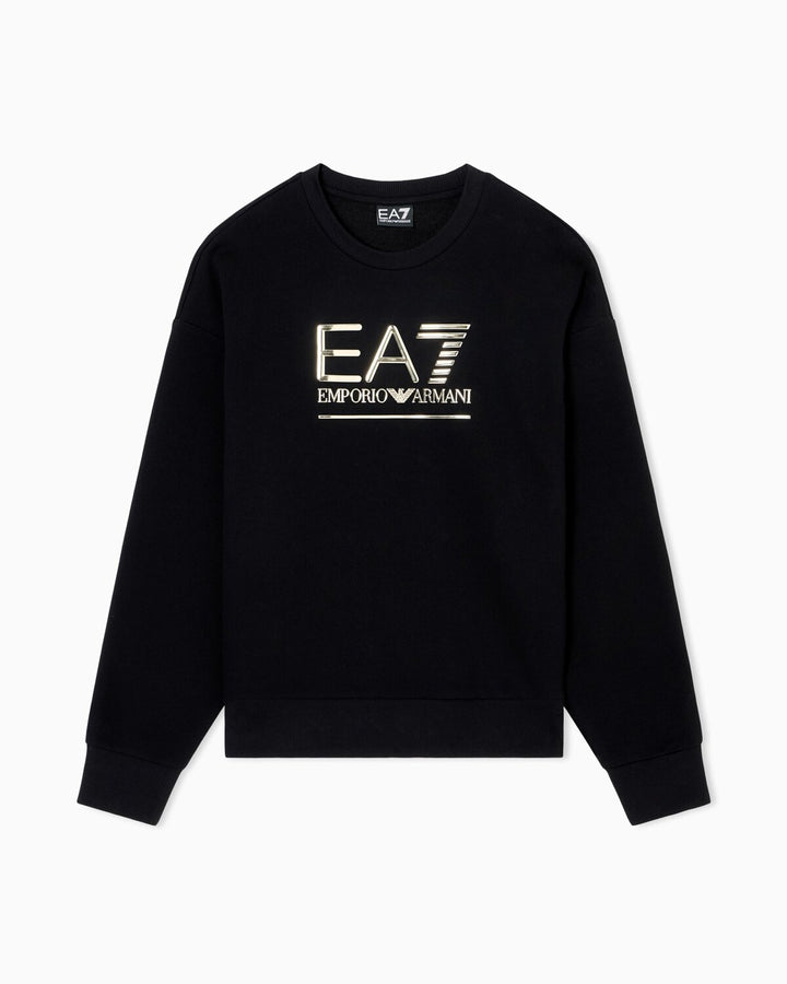 EMPORIO ARMANI EA7  Felpa a Giro Train Logo Argentato Grande Donna |  JEK PIT