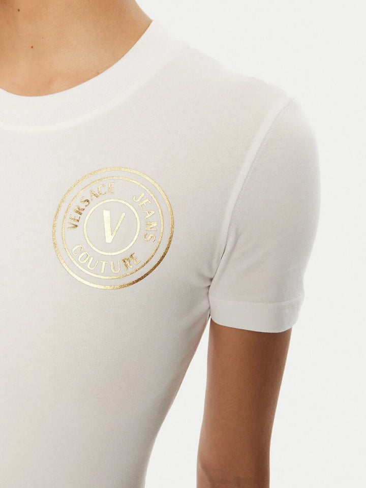 VERSACE JEANS  t-Shirt Thickfoil Logo Giro Dorato Donna |  JEK PIT