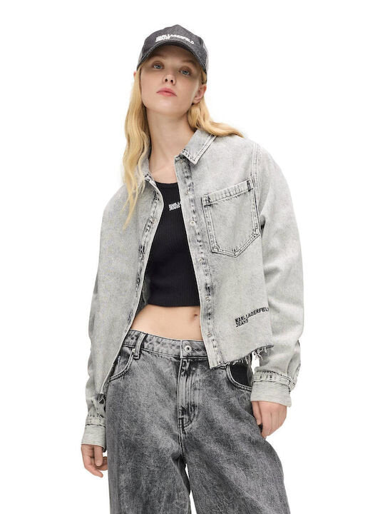 KARL LAGERFELD  Camicia In Jeans Con Logo Ricamato Donna |  JEK PIT