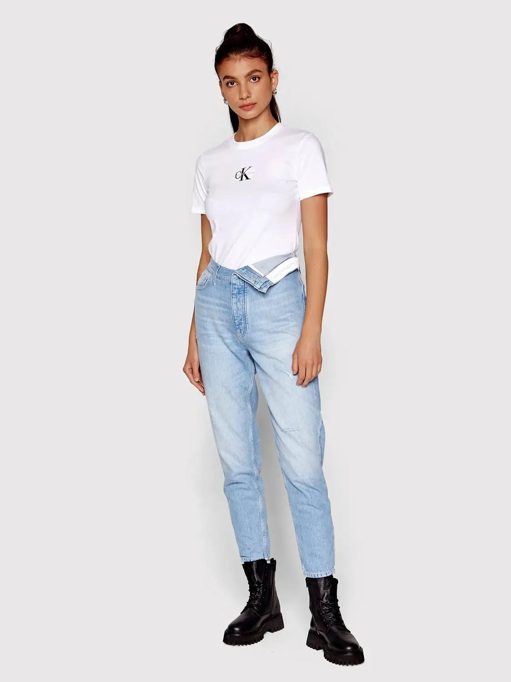 CALVIN KLEIN  t-Shirt Doppio Logo Ricamato Donna |  JEK PIT