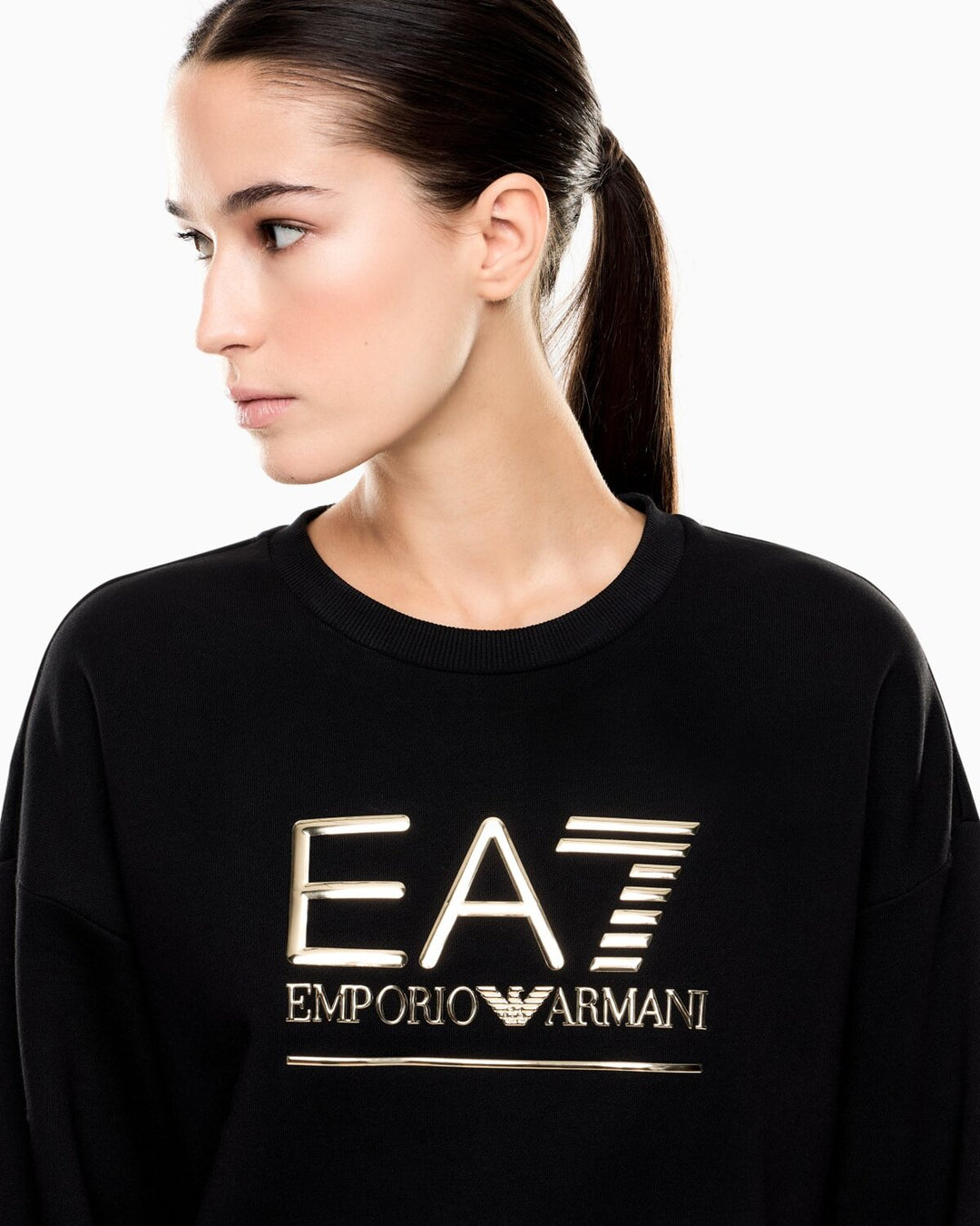 EMPORIO ARMANI EA7  Felpa a Giro Train Logo Argentato Grande Donna |  JEK PIT