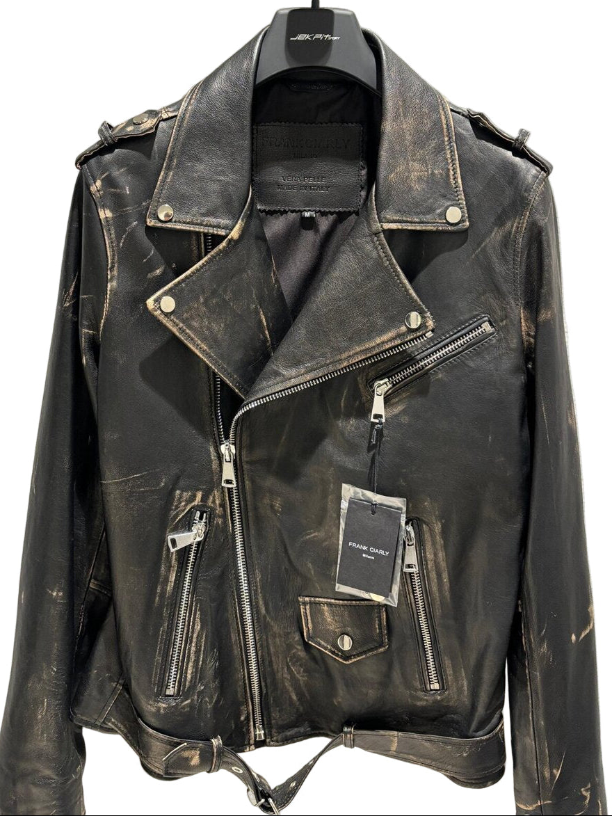 FRANK CIARLY  Giubbino Pelle Chiodo Stonewash Uomo |  JEK PIT