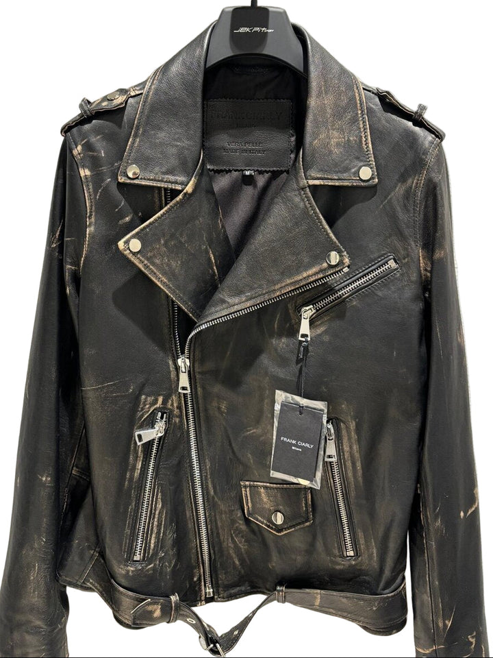FRANK CIARLY  Giubbino Pelle Chiodo Stonewash Uomo |  JEK PIT