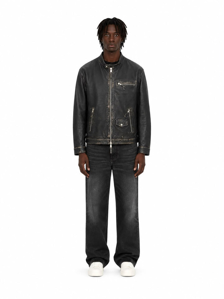 Giubbino Vera Pelle Biker Zip Uomo - JEK PIT