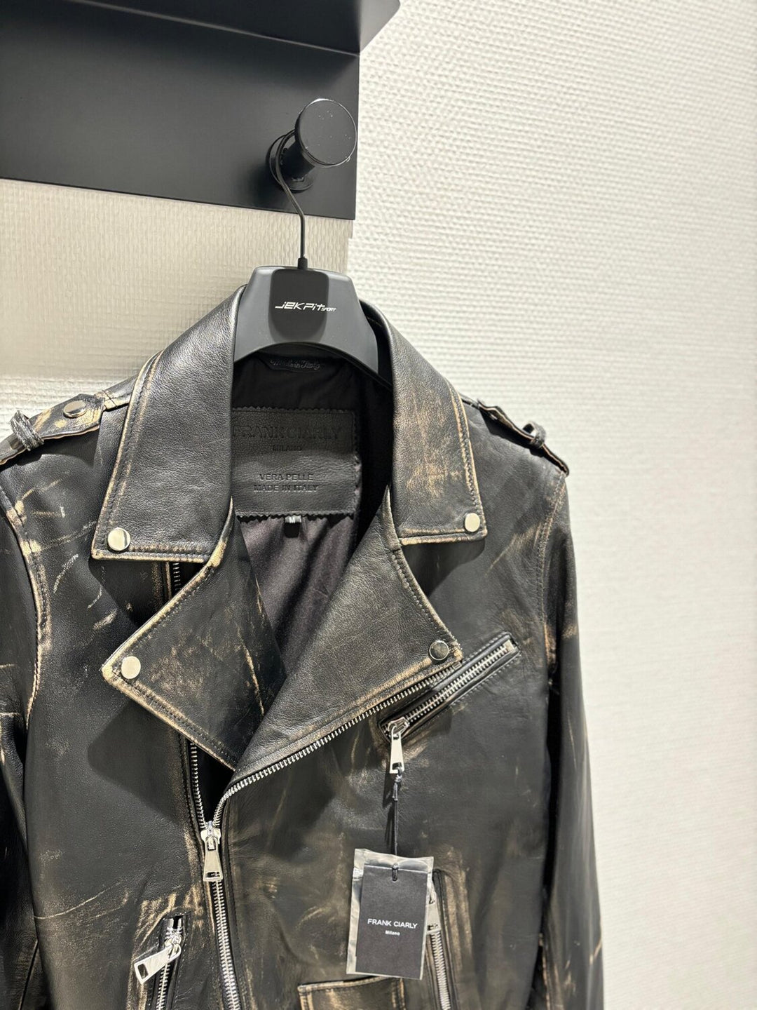 FRANK CIARLY  Giubbino Pelle Chiodo Stonewash Uomo |  JEK PIT