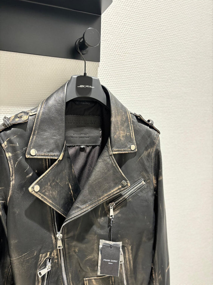 FRANK CIARLY  Giubbino Pelle Chiodo Stonewash Uomo |  JEK PIT