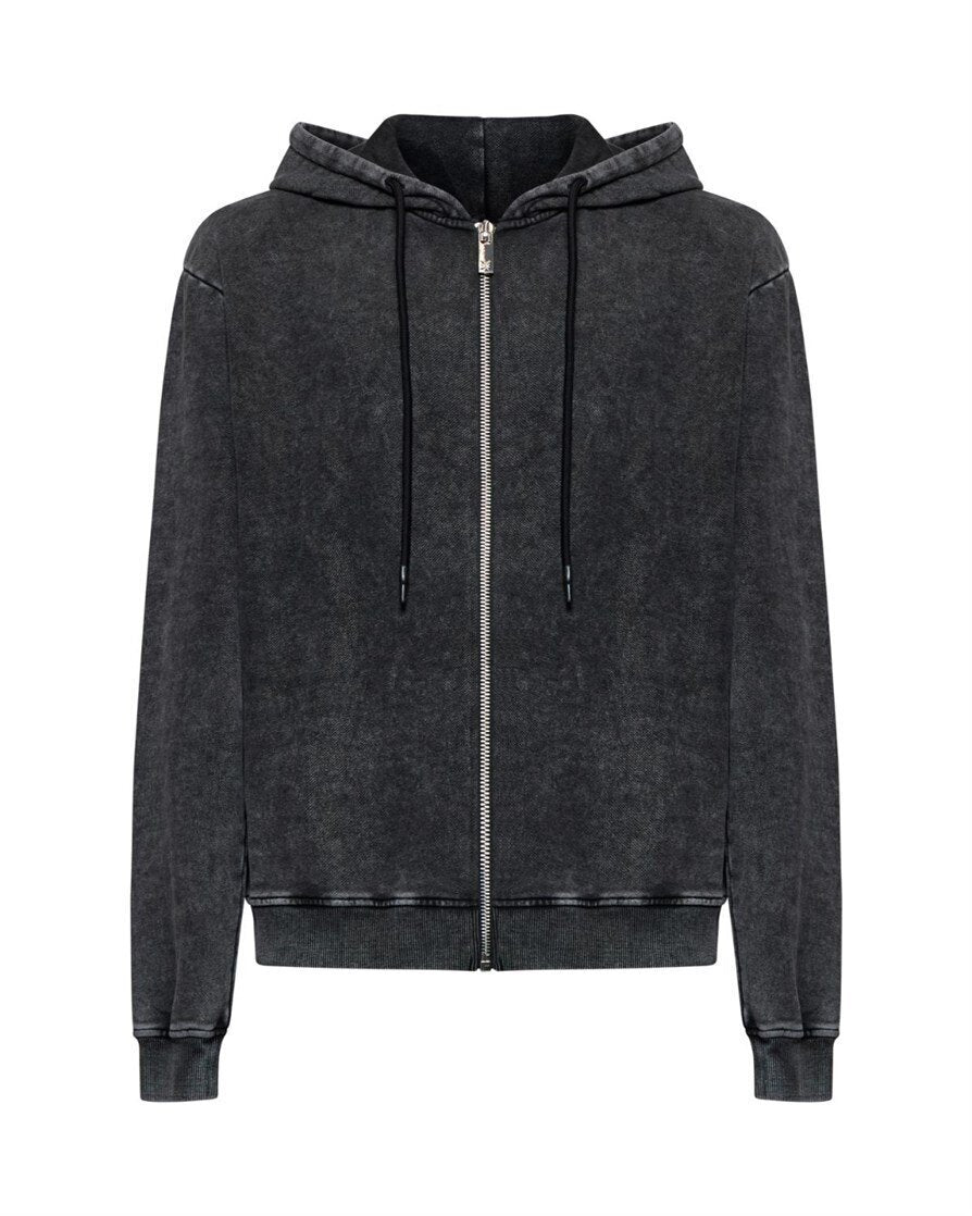 JOHN RICHMOND X  Felpa Stonewashed Con Zip Cappuccio Uomo |  JEK PIT