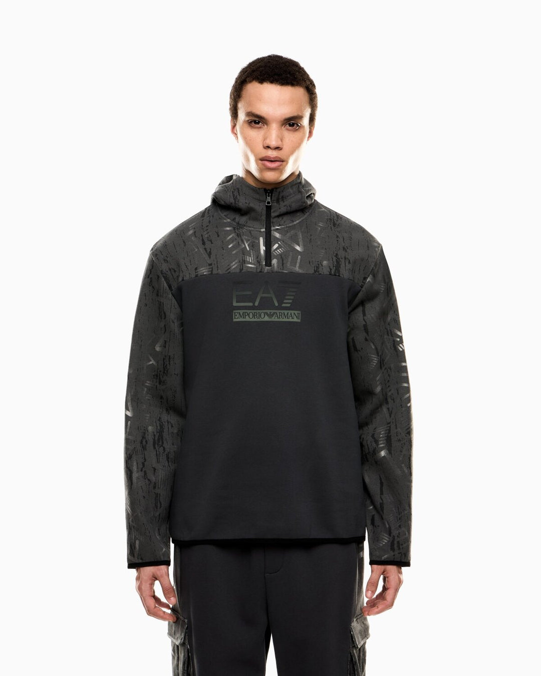 EMPORIO ARMANI EA7  Felpa Capp. e Mezza Zip Graphic Series Uomo |  JEK PIT