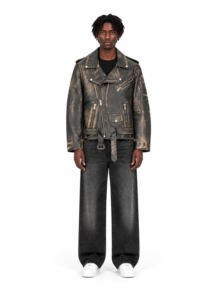 Chiodo in Vera Pelle Stonewash Uomo - JEK PIT