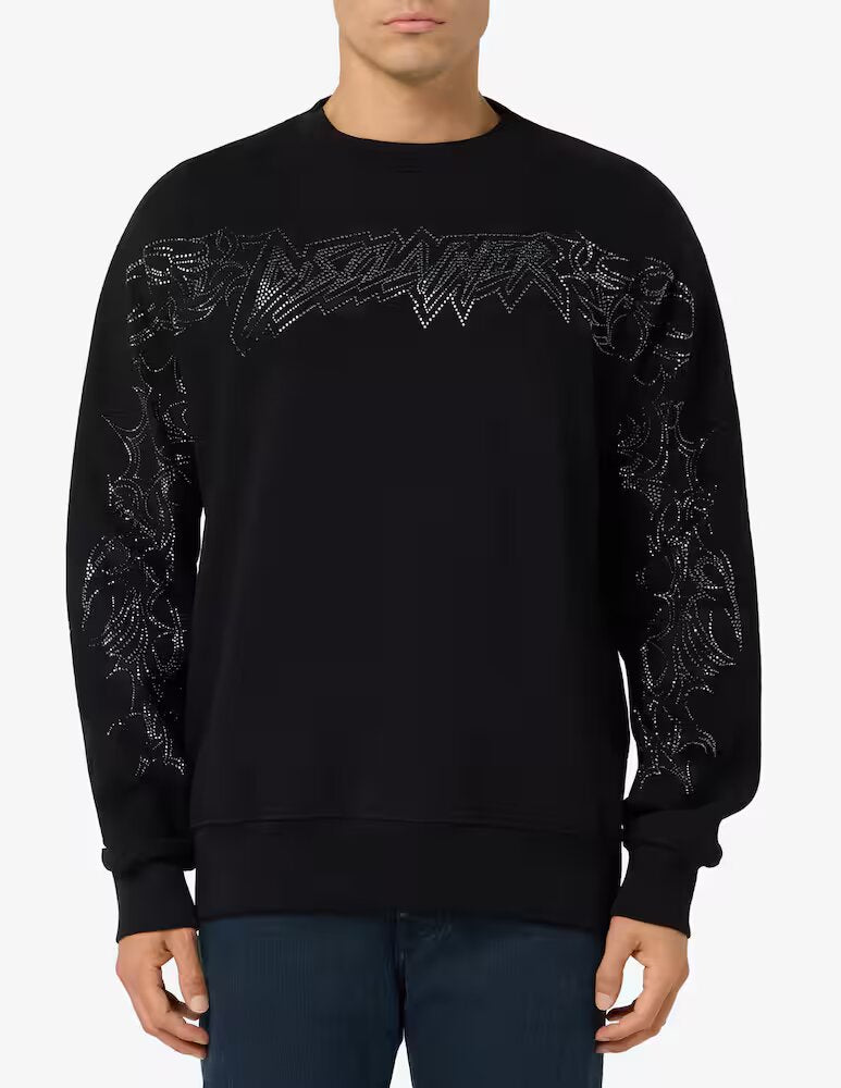 DISCLAIMER  Felpa a Giro Logo Con Strass Grande Uomo |  JEK PIT