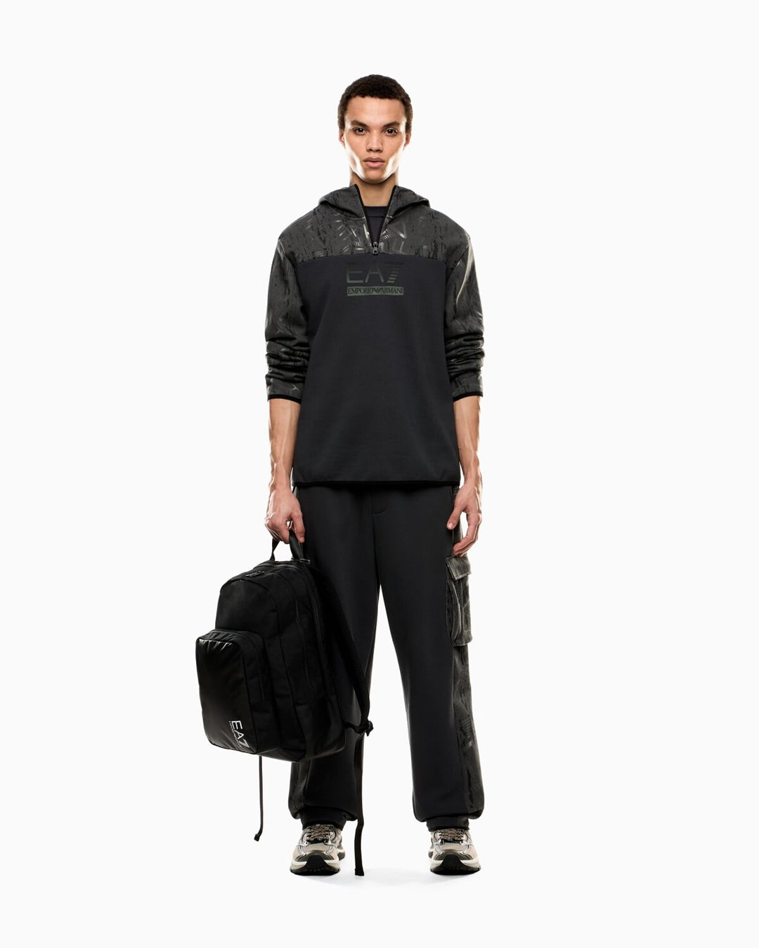 EMPORIO ARMANI EA7  Felpa Capp. e Mezza Zip Graphic Series Uomo |  JEK PIT