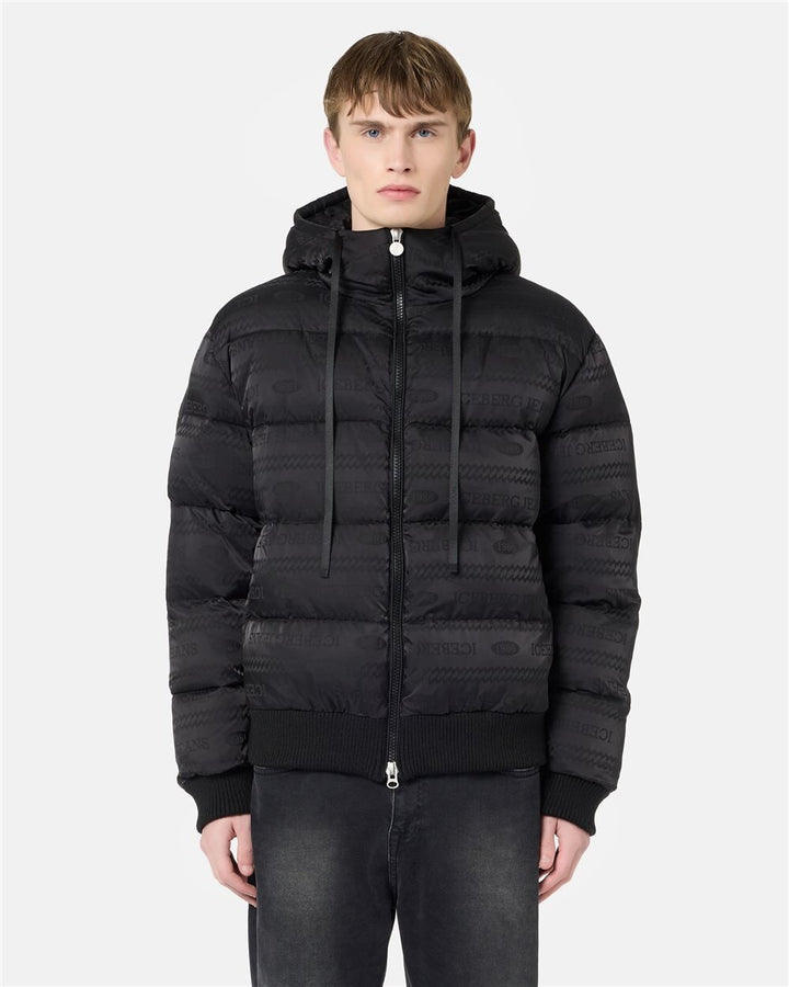 ICEBERG JEANS  Piumino Cappuccio Con Logo Allover Uomo |  JEK PIT