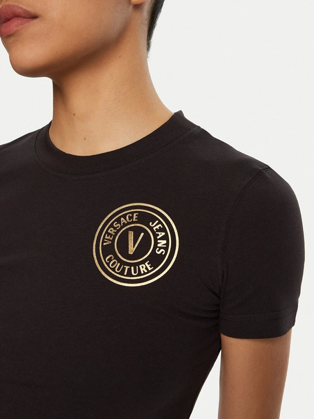 VERSACE JEANS  t-Shirt Thickfoil Logo Giro Dorato Donna |  JEK PIT