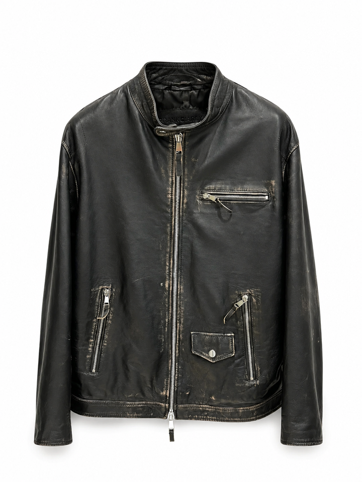 Giubbino Pelle Biker Zip Uomo