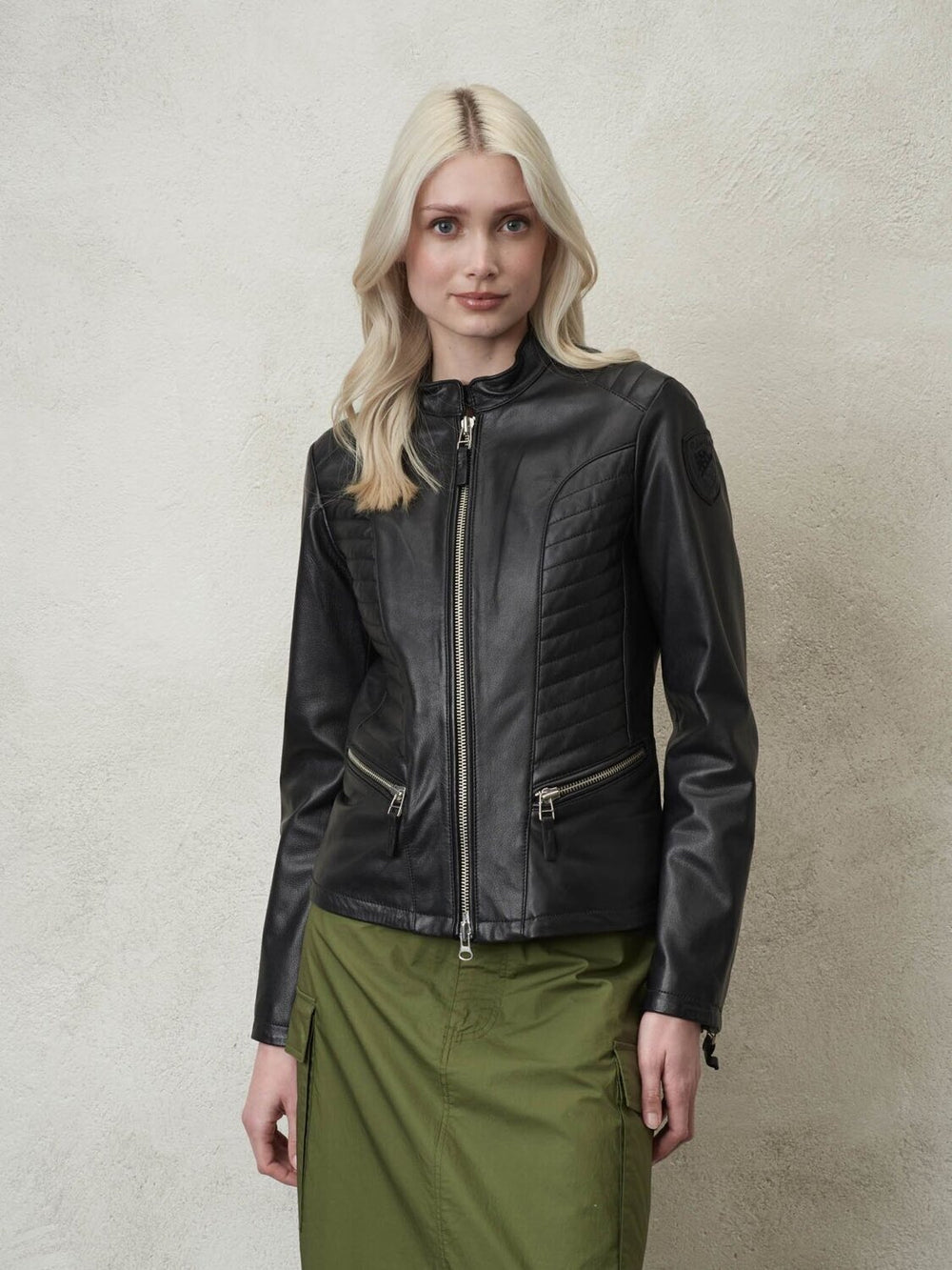 BLAUER  Giubbino Pelle Zip Logo Later. Donna |  JEK PIT