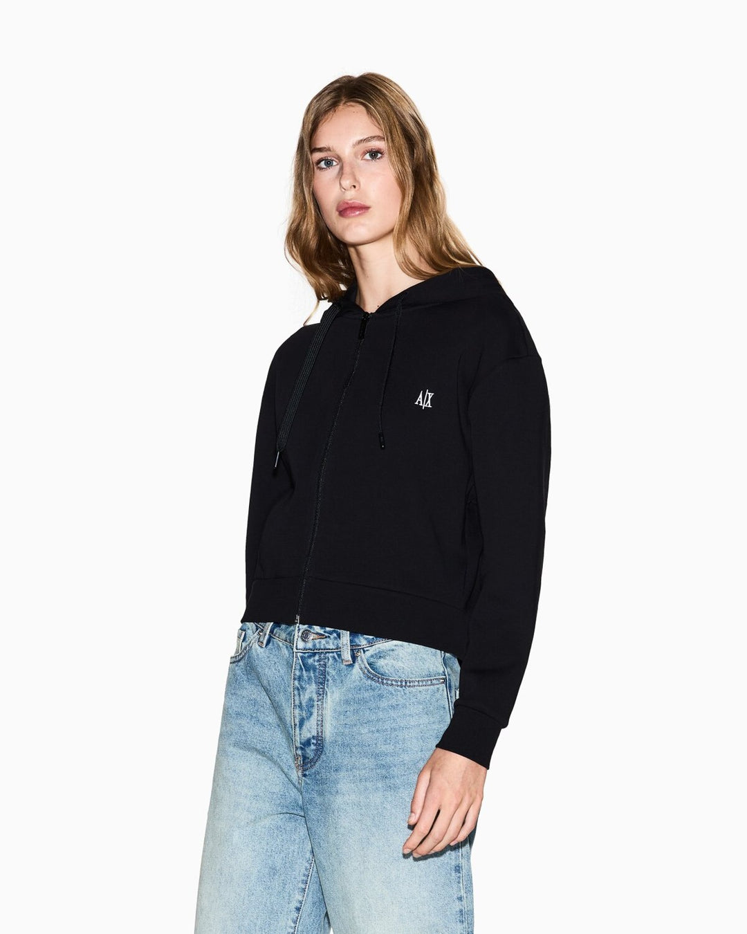 ARMANI EXCHANGE  Felpa Capp. e Zip Logo Ricamato Piccolo Donna |  JEK PIT