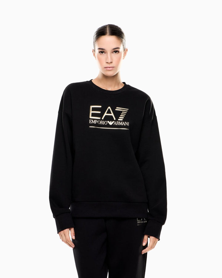 EMPORIO ARMANI EA7  Felpa a Giro Train Logo Argentato Grande Donna |  JEK PIT