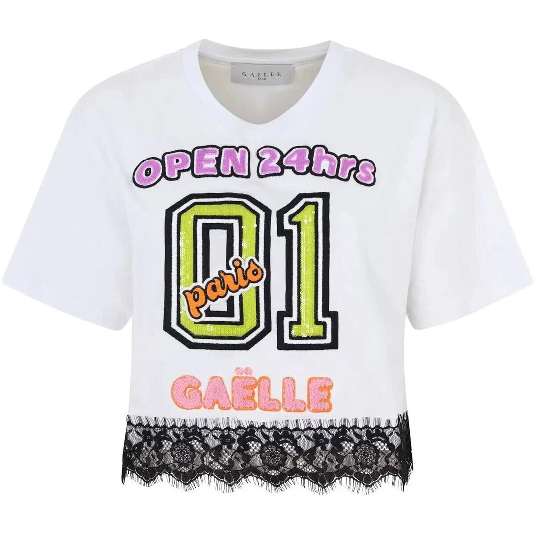 GAELLE  t-Shirt Crop Stampa Paillettes Gr Donna |  JEK PIT