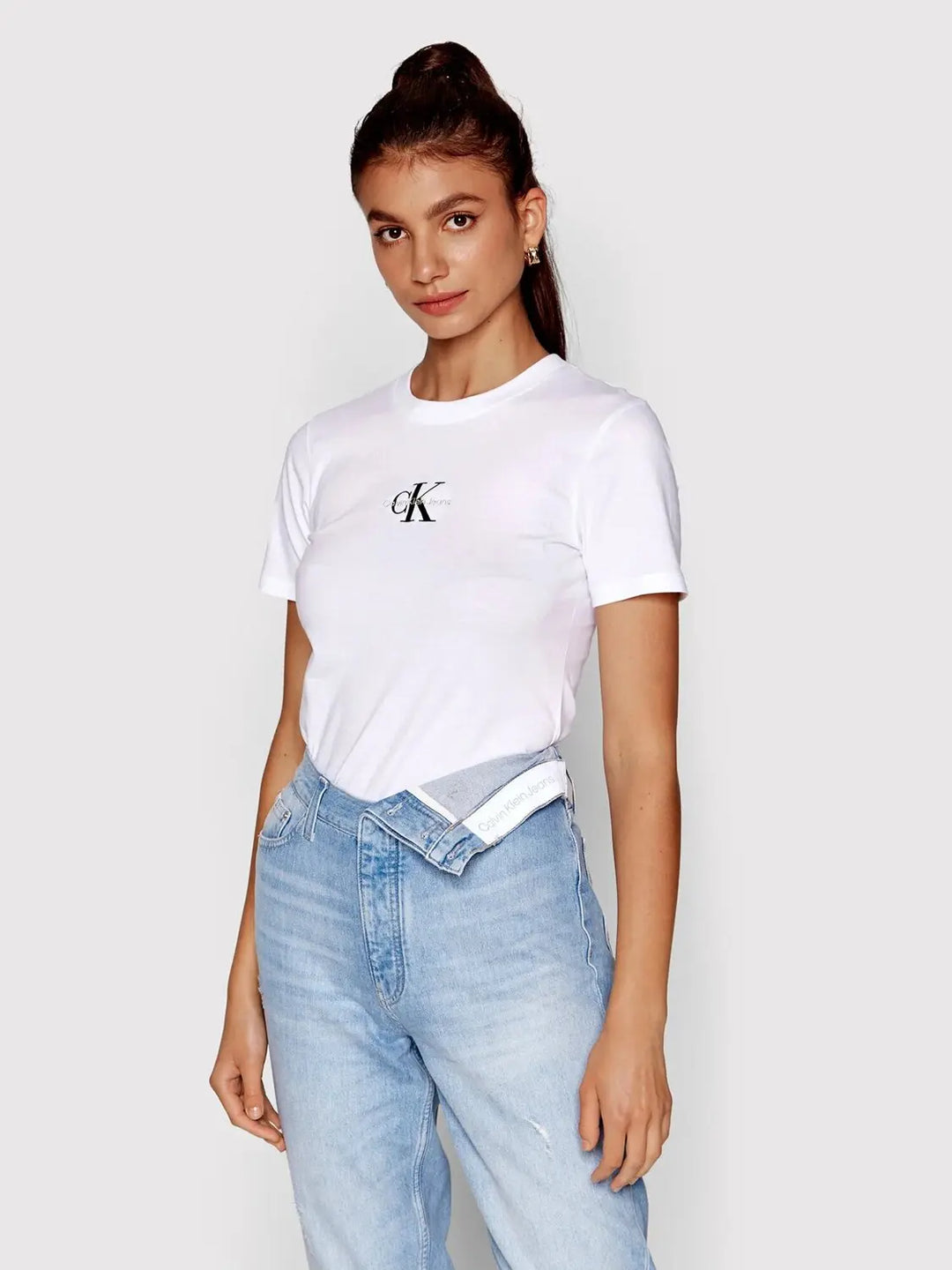 CALVIN KLEIN  t-Shirt Doppio Logo Ricamato Donna |  JEK PIT