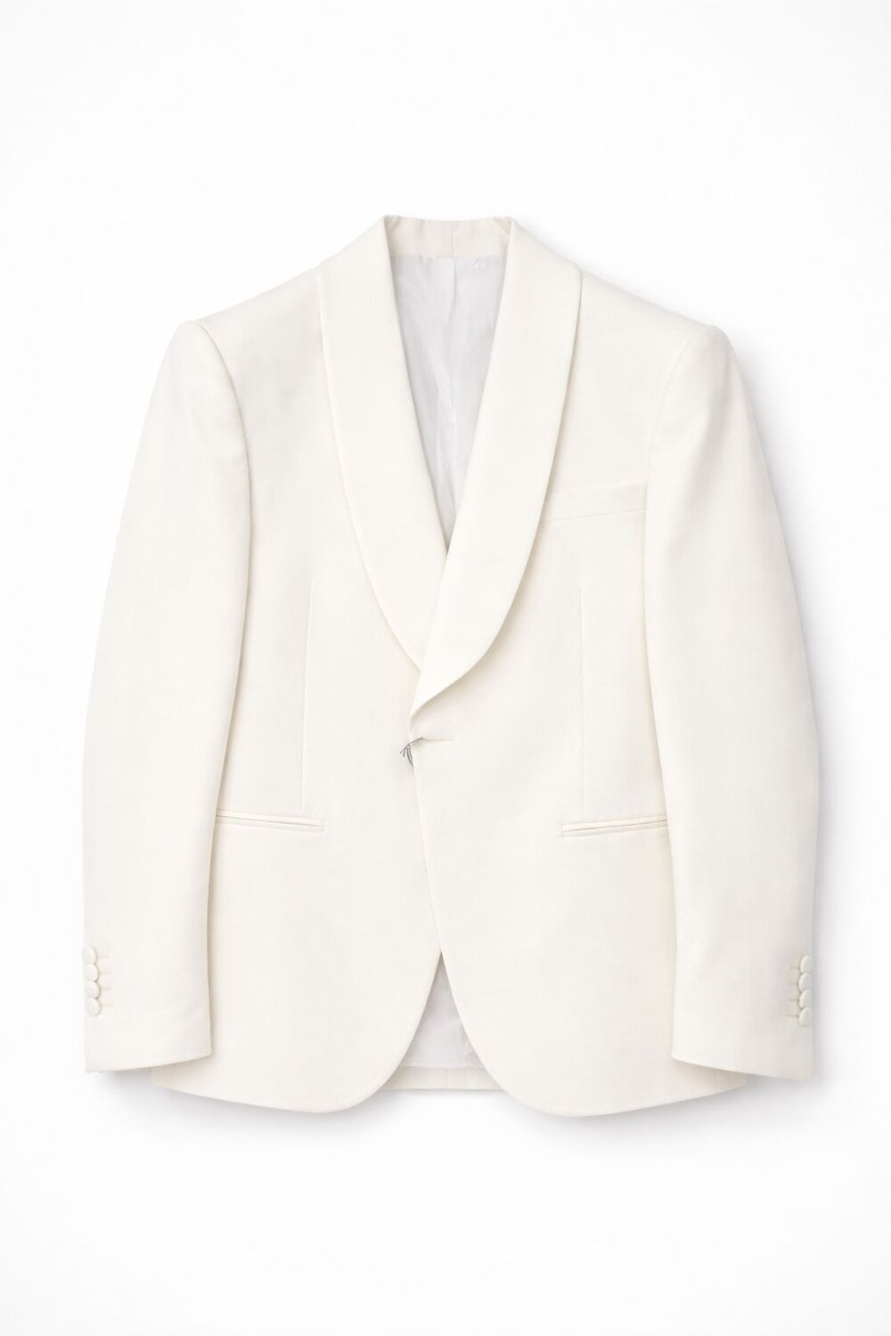 Giacca petto a scialle bianca PASQUALE LANGELLA con dettagli eleganti e tessuto di alta qualità, vista frontale.