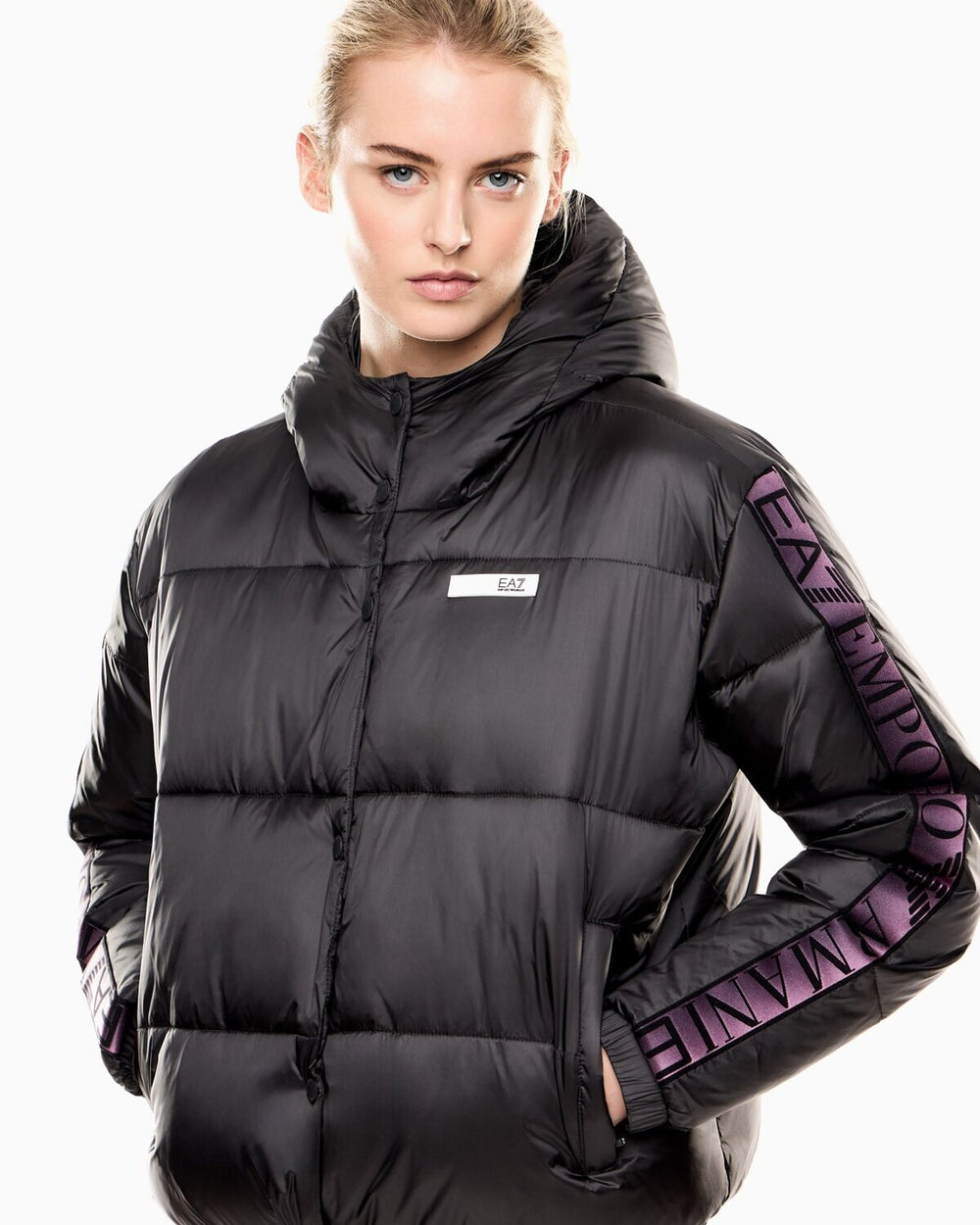 EMPORIO ARMANI EA7  Piumino Capp. Natural Ventus7 Banda Man. Donna |  JEK PIT