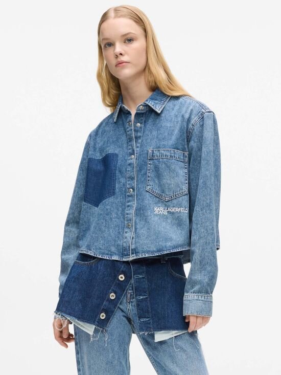 KARL LAGERFELD  Camicia In Jeans Con Logo Ricamato Donna |  JEK PIT