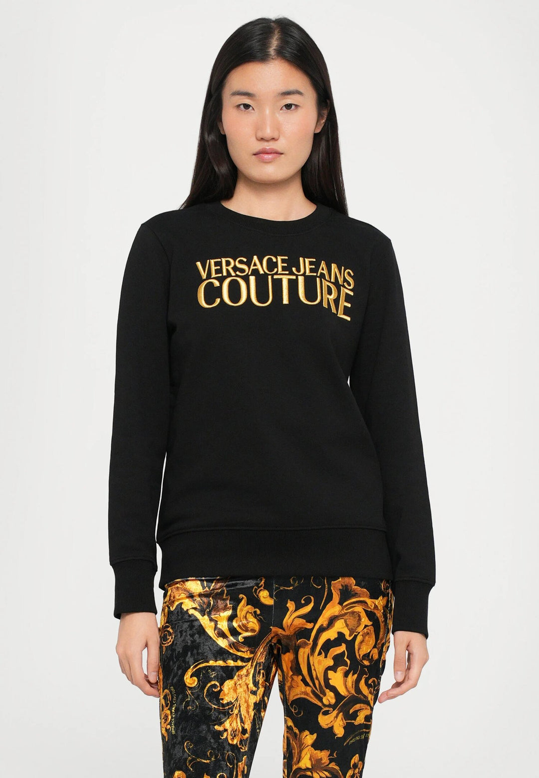 VERSACE JEANS  Felpa Giro Con Ricamo Gold Donna |  JEK PIT