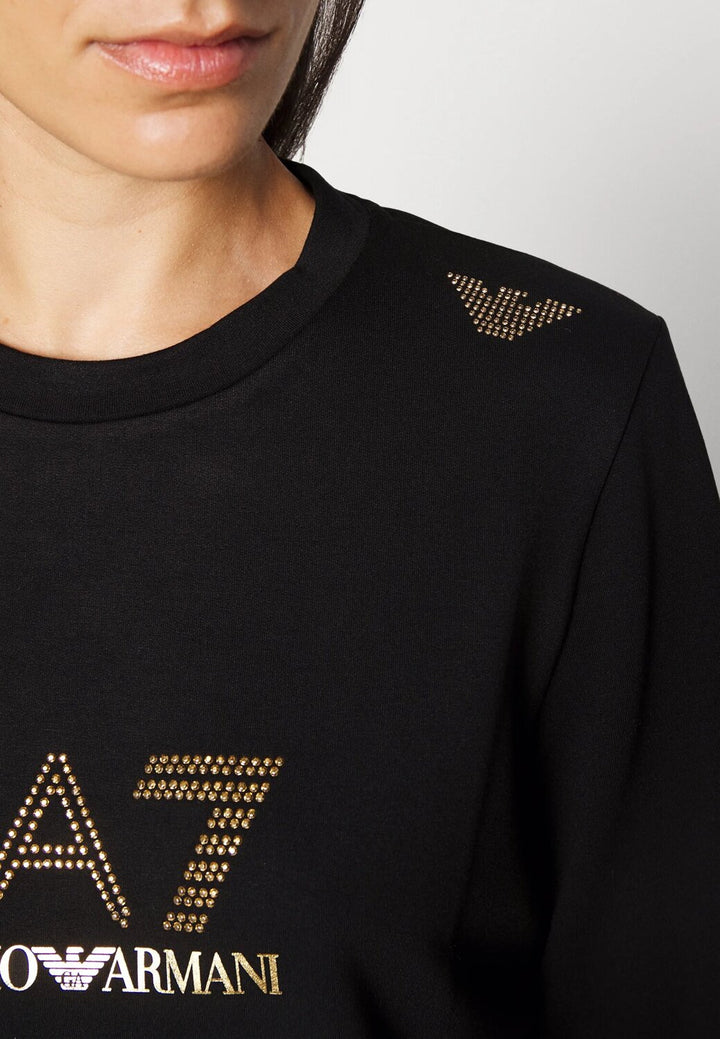 EMPORIO ARMANI EA7  Felpa Giro Logo Strass Donna |  JEK PIT