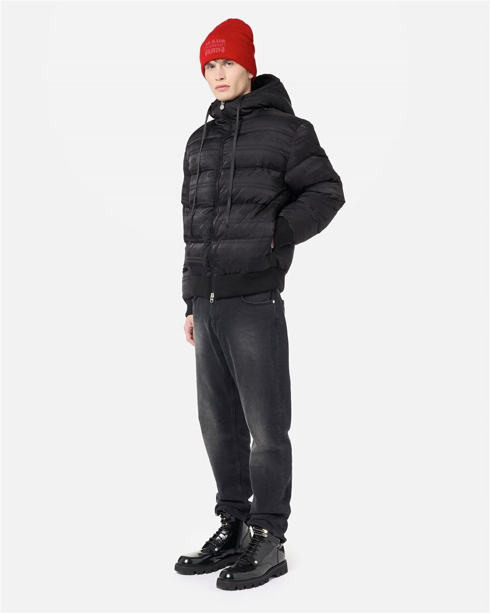 ICEBERG JEANS  Piumino Cappuccio Con Logo Allover Uomo |  JEK PIT