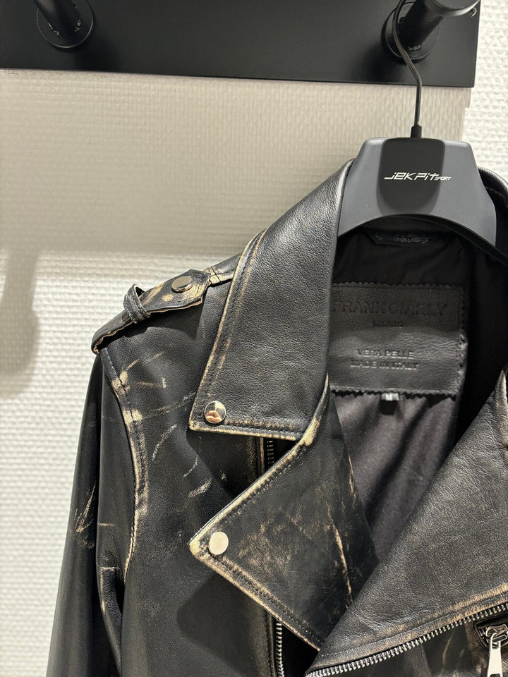 FRANK CIARLY  Giubbino Pelle Chiodo Stonewash Uomo |  JEK PIT