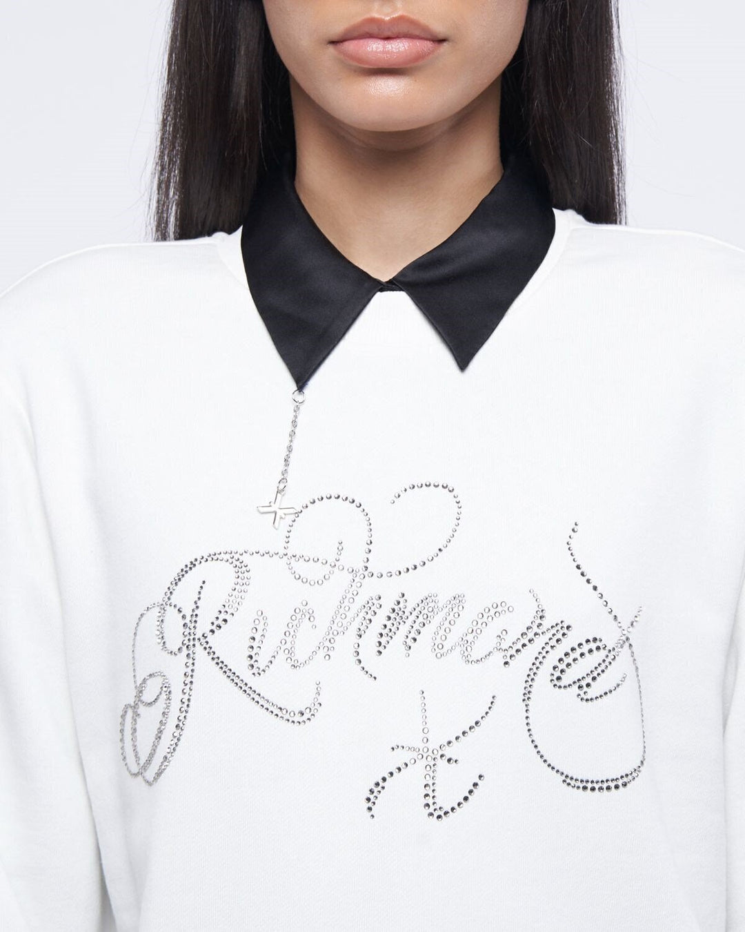 JOHN RICHMOND X Felpa Giro Logo Brillantini Donna - JEK PIT